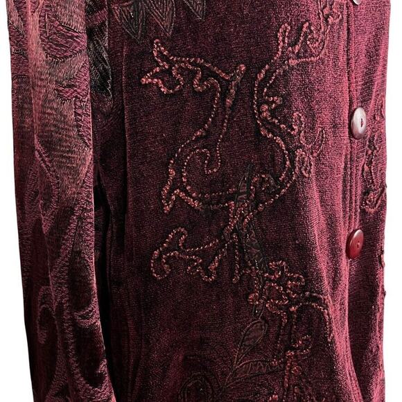 Flashback Burgundy Velvet Beaded Embroidered Whimsigoth Jacket Vintage Womens M - Picture 3 of 16